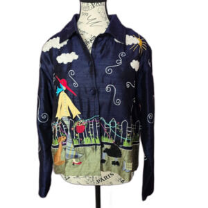 NWT RARE Vintage silk embroidered beaded lady with dogs jacket blazer.